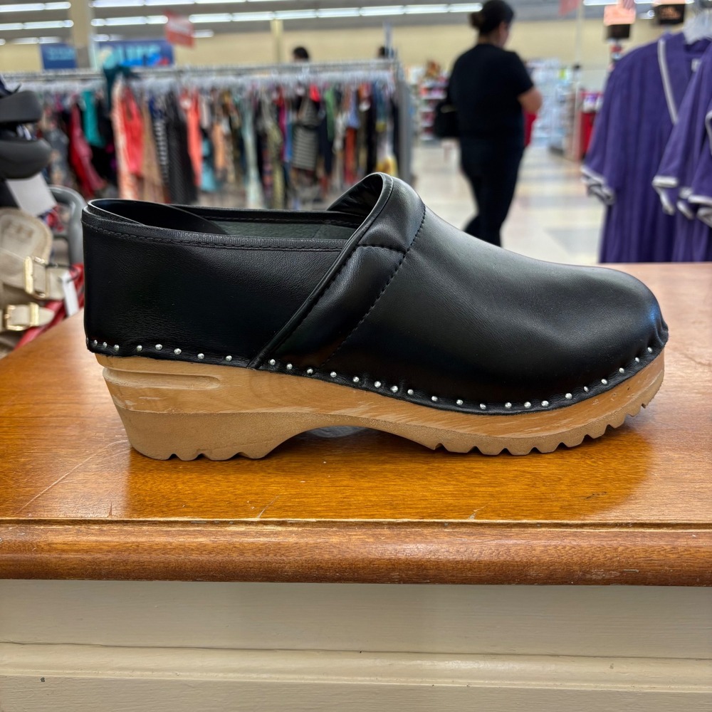 Troentorp Rembrandt Black Leather Swedish Clogs Closed Back Womens 10.5-11 42